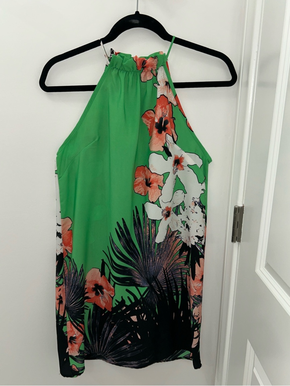Green Floral Halter Neck Women's Dress